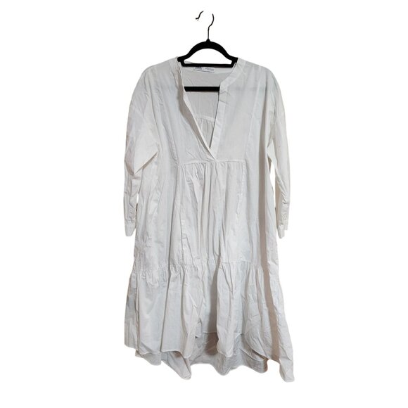 Zara Oversized White Poplin Tiered Midi Blogger Fave Dress XS NWOT - Picture 1 of 3